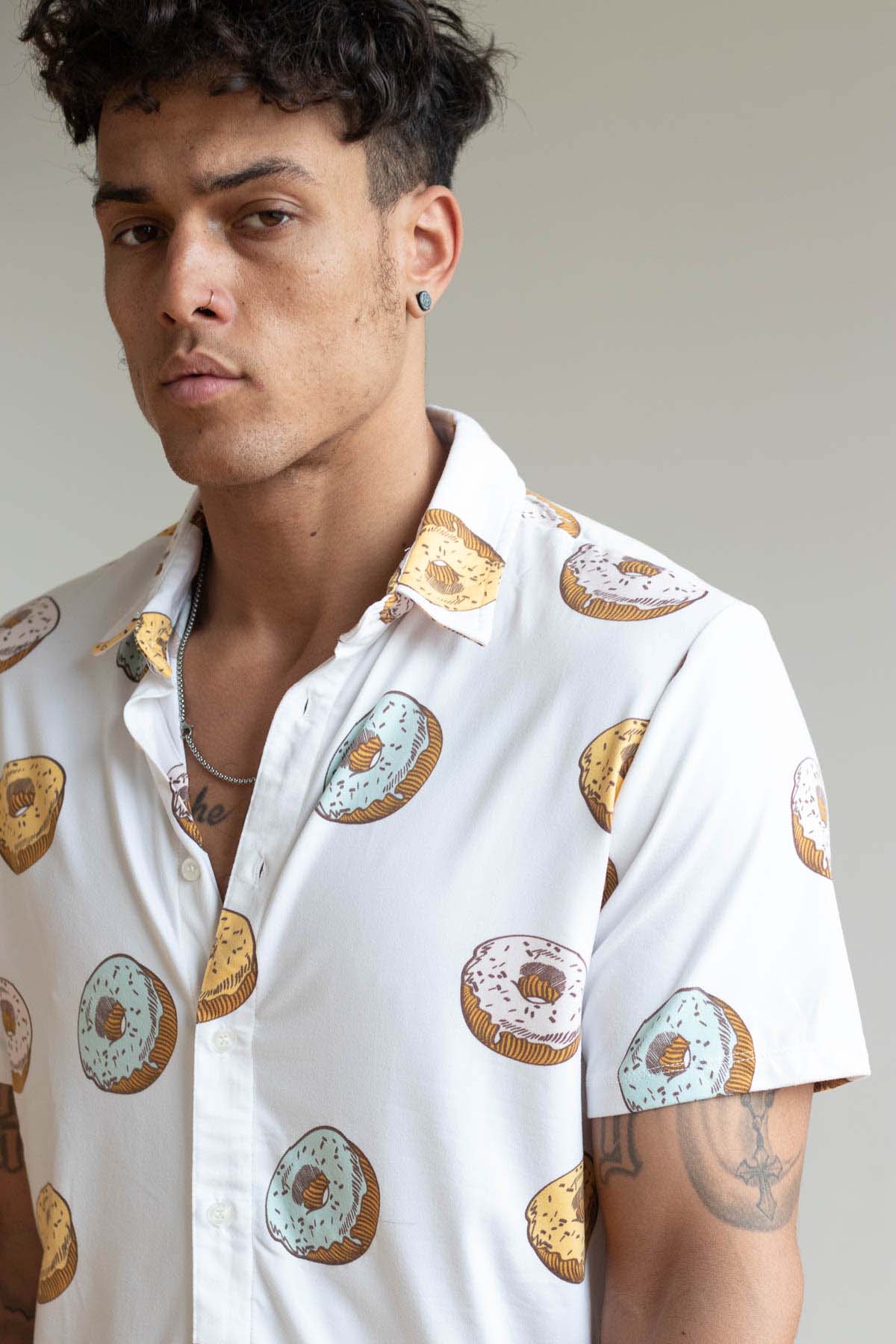 Frosted Donuts Button up  short  sleeve Shirt